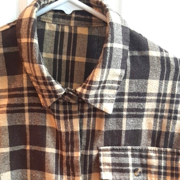 ROMWE Plaid Button Down Shirt - Brown and Cream - Picture 2 of 8